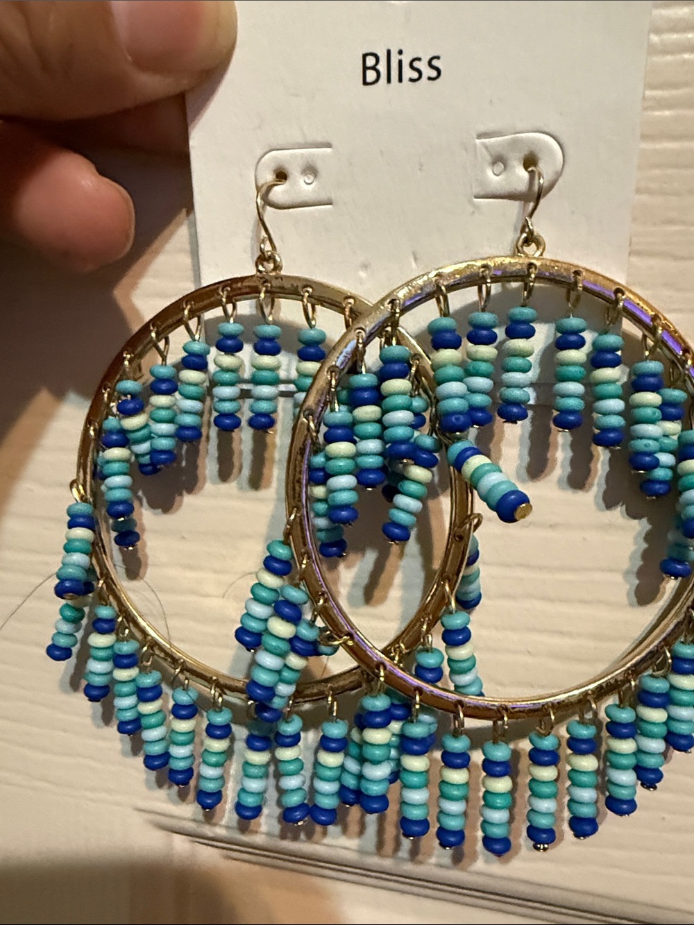 Bliss Gold-Tone Hoop Earrings with Blue and Turquoise Beads